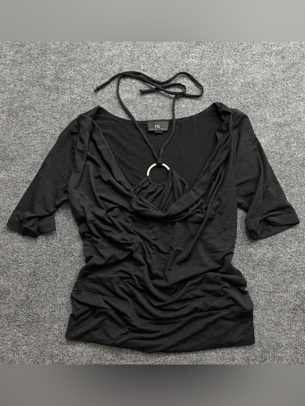 iZ Byer California Y2K Black Sparkle Cowl Neck O Ring Halter Top M
